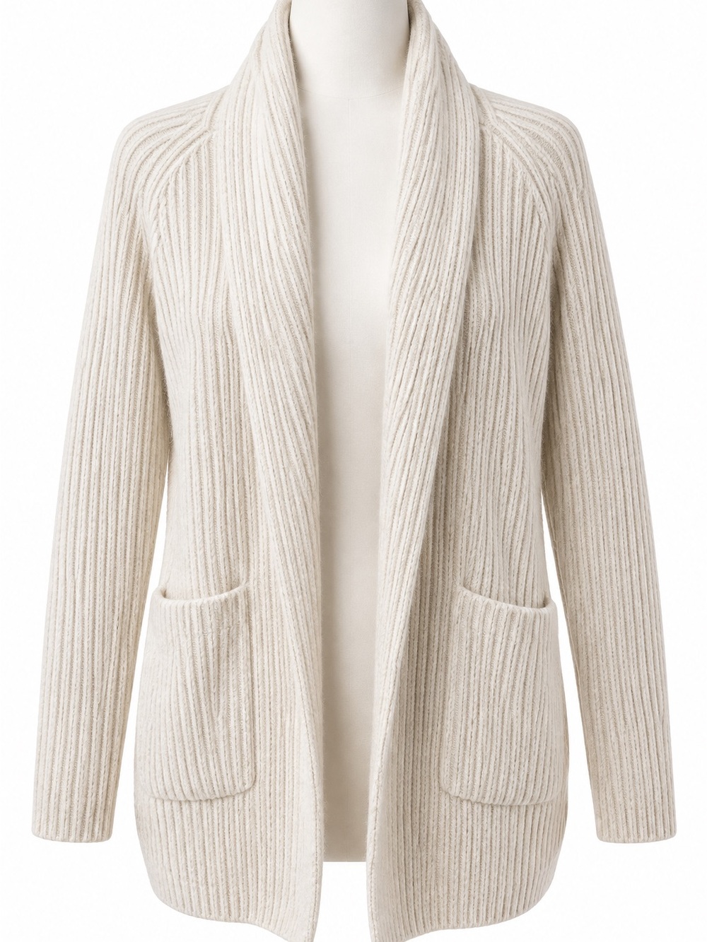 Ann Taylor 100% Cashmere Ivory Ribbed Shawl Collar Cardigan M